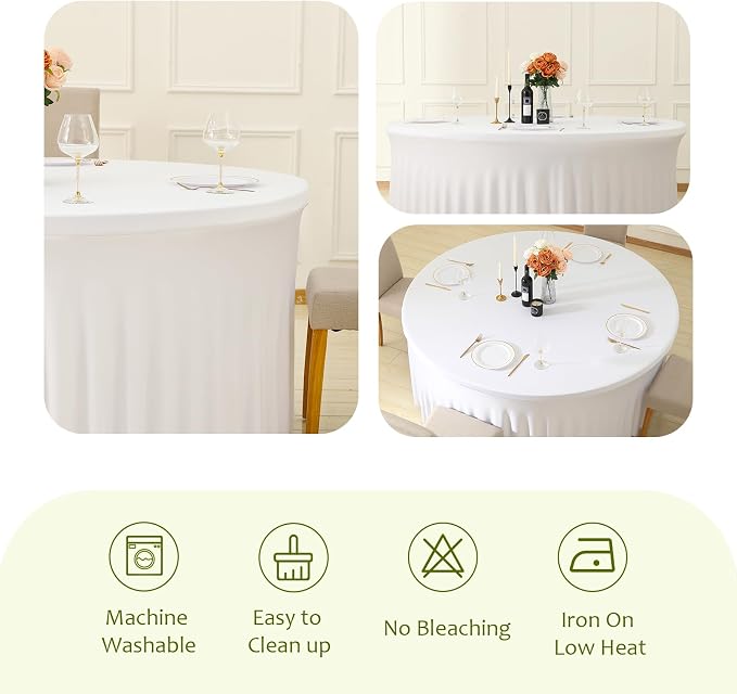White Round Tablecloth - 6FT Wrinkle-Free Fitted Spandex Circular Table Cloth,Dining Table Cover for 72 Inch Tables,Perfect for Wedding Banquet Party Birthday Buffet and Home Decoration