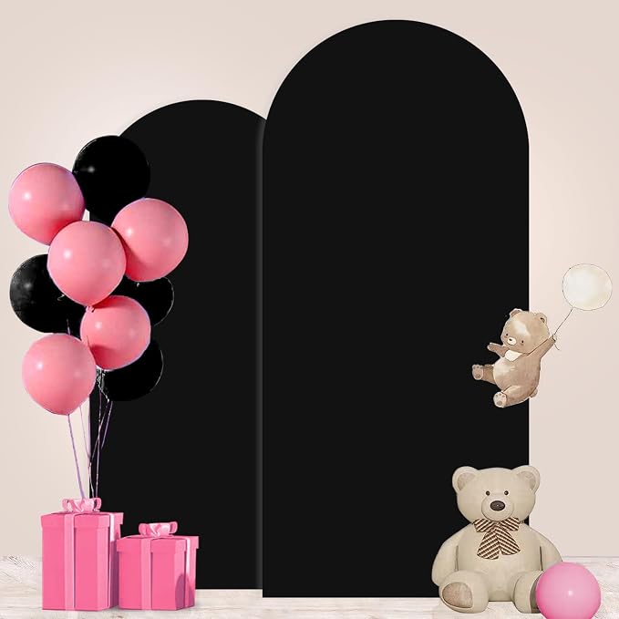 FUHSY Black Arch Cover Set of 2 Fitted Arch Covers Spandex Backdrop Covers Round Top Chiara Backdrop Stand Covers Double Sided Wedding Arch Stand Covers for Halloween Birthday Party Decor 6FT, 7.2FT