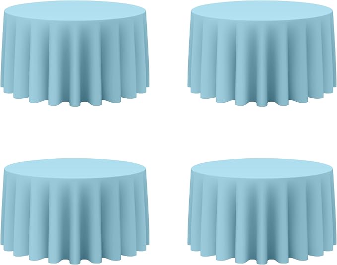 BRILLMAX 4 Pack Light Blue Round Tablecloths 120 Inch for 60” Tables - 150 GSM Polyester Fabric, Floor Length Drop, Water, Stain & Wrinkle Resistant Cloth Cover for Wedding Reception Banquet Dining
