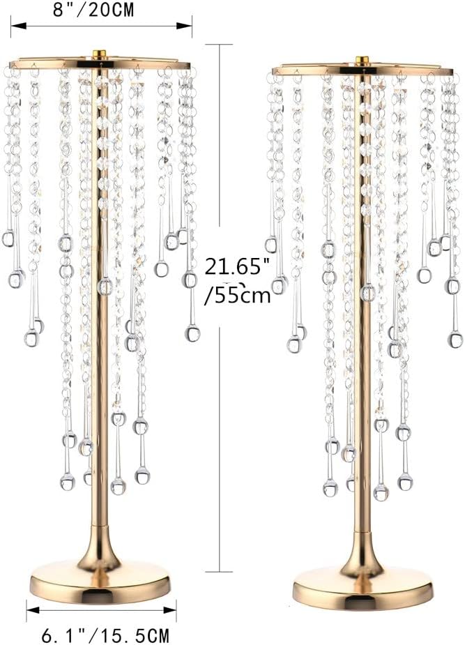 Bigsee 2 Pcs 21.65 inches Crystal Flower Stand Wedding Centerpieces for Tables, Tabletop Gold Metal Flower Arrangement Holder, Elegant Bulk Metal Vases for Reception Party Ceremony Decoration