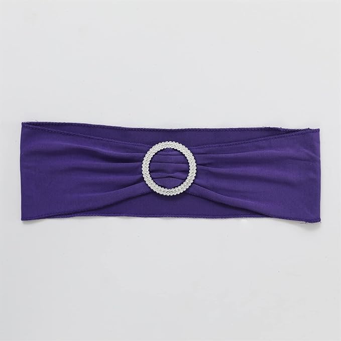Spandex Chair Sashes Bands 50PCS Stretch Chair Cover Ties Bows with Buckle Slider Wedding Party Reception Banquet Decoration (Purple)