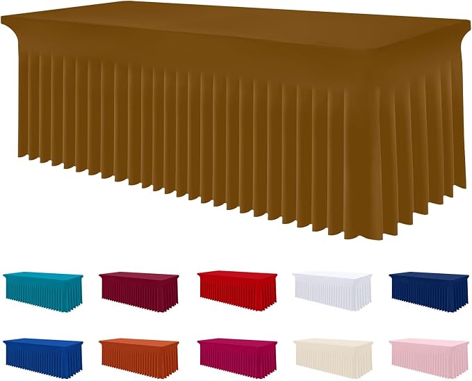 Smiry Spandex Tablecloth, Elastic Fitted Stretch Tablecloth for 8FT Rectangle Tables, Waterproof Washable Table Cover Skirt for Outdoor, Wedding, Banquet & Parties (Dark Brown, 96Lx30Wx30H Inch)