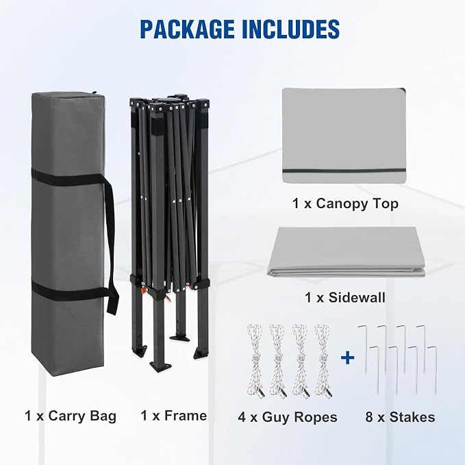 6x4 Pop Up Canopy Tent with One Wall Panel, Instant Portable Beach Canopy, Outdoor Tent with Carry Bag for Camping, Sports, Tailgating, Events, Gray