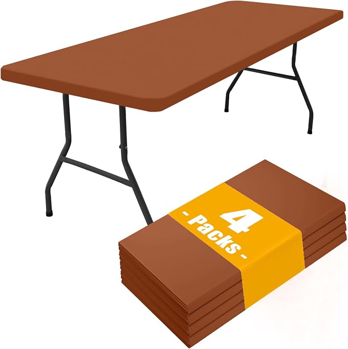 Smiry 4 Pack Rectangle Picnic Table Cloth, Waterproof Elastic Fitted Tablecloths, Washable Polyester Rectangular Patio Table Cover for Camping, Indoor and Outdoor (Terracotta, 30"x72")