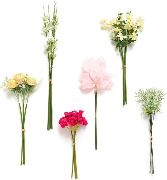 Ling's moment Artificial Greenery Stems Box Set, 27pcs with 6 Kinds of Faux Greenery Picks for DIY Bridal Bouquets Wedding Floral Arrangement Table Centerpieces, Passionate Pink & Blush