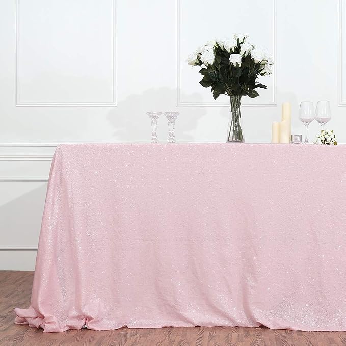Juya Delight 50" x 80" Pink Sequin Tablecloth Rectangle for Wedding Birthday Party Festival Ceremony Cake Dessert Table