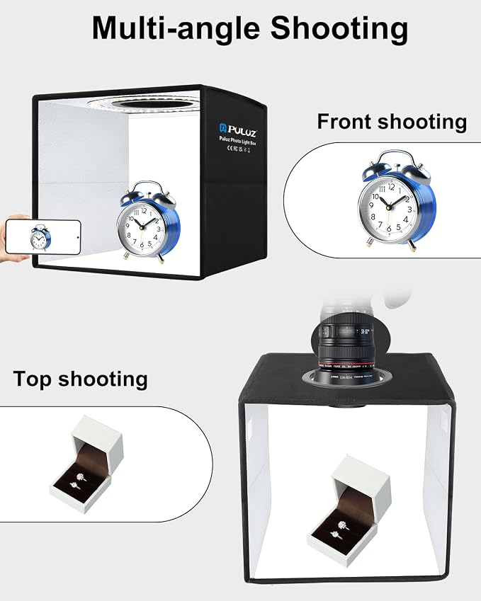 10"x10" Mini Photo Light Box, PULUZ Portable Lightbox with 104 LED Ring Light, CRI 97+ Dimmable Shooting Tent Kit, 12 Backdrops Photo Studio for Jewelry & Small Items Photography
