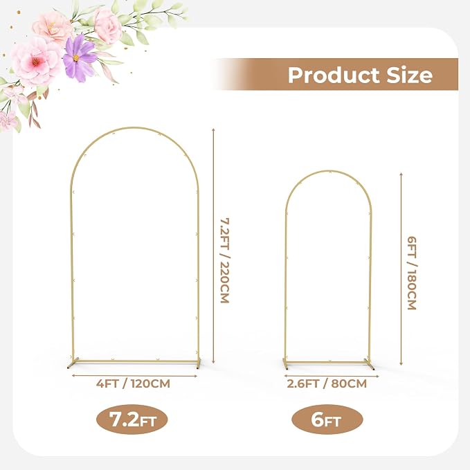 Babenest 6FT 7.2FT Gold Arch Backdrop Metal Stand Set of 2 for Party | Arch Wedding Stand, Balloon Arch Frame Ceremony Birthday Party Bridal Baby Shower Banquet Halloween Decoration