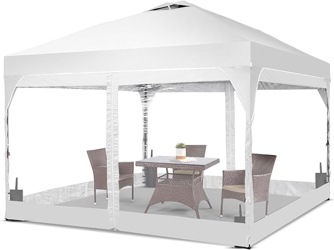 8x8 FT 1-Button Push Pop Up Canopy with 4 Clear PVC Sidewalls, Sandbags, Instant Canopy Tent for Outdoor Events