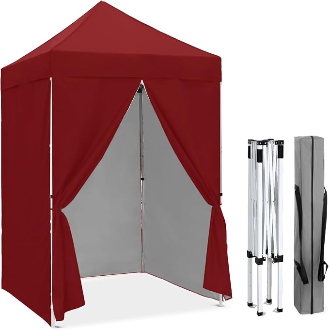 COOS BAY 5x5 Pop Up Canopy Tent with Side Walls, Easy Setup Portable Sun Shelter with Carry Bag, Outdoor Shade for Beach, Camping, Sports & Backyard, Burgundy
