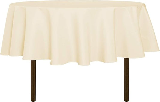 sancua 70 Inch Round Tablecloth (Fits 24-58 Inch Tables), Water Resistant Spill Proof Washable Polyester Table Cloth Decorative Fabric Table Cover for Dining, Buffet Parties and Camping, Beige