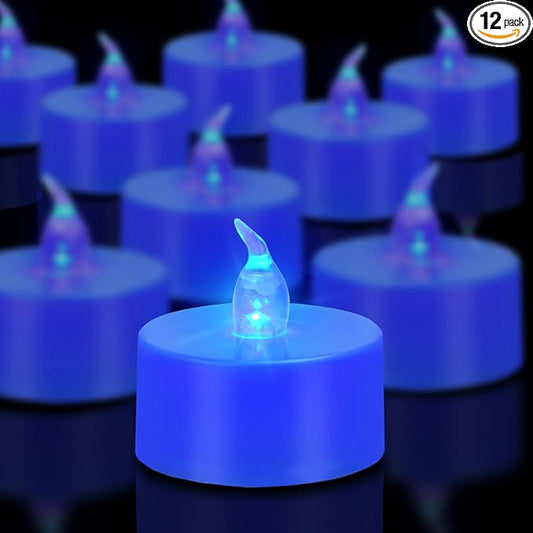 Tea Lights Battery Operated Candles LED Tea Lights Flameless Candles 200+ Hours Flickering Fake Tealights for Sweetest Day Wedding Home Decorations Party (Blue Base, 24 Pack)