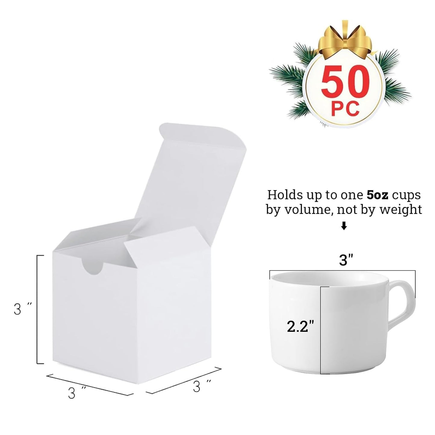 MESHA White Gift Box 50PC 3x3x3'' Sturdy Gift Boxes with Lids, Bridesmaid Proposal Gifts Box for Bridal, Cupcake, Godmother, Groomsmen Proposal Box, Party Favor, Wedding Favor