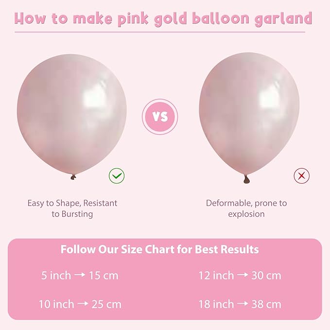 Pink White Gold Balloons Arch Kit - 119 PCs Double Stuffed Pearl White Pastel Light Pale Pink Champagne Gold Balloons for Wedding Bridal Shower Birthday Party Decorations for Girls Women