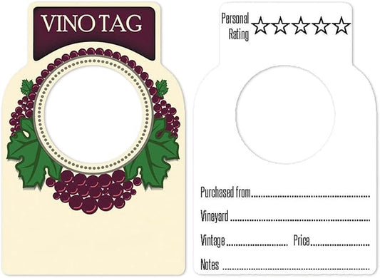 Two Sided Wine Bottle Tags - Large Paper Wine Tags for Your Wine Storage Cellar That Hang on The Glass Neck in Your Hutch, Rack Barrel Crate or Cube Great Gift for Any Enthusiast (100 pcs)