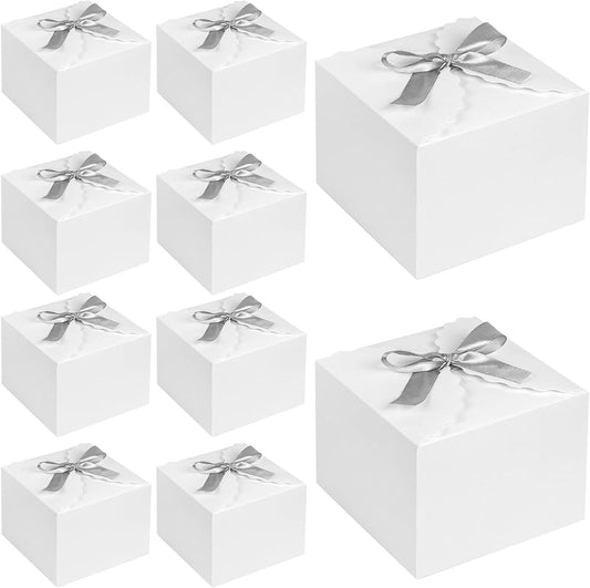 VGOODALL 10PCS Gift Boxes with Ribbon, Small White Candy Box Paper Treat Boxes for Wedding Cookie Chocolates Small Gifts
