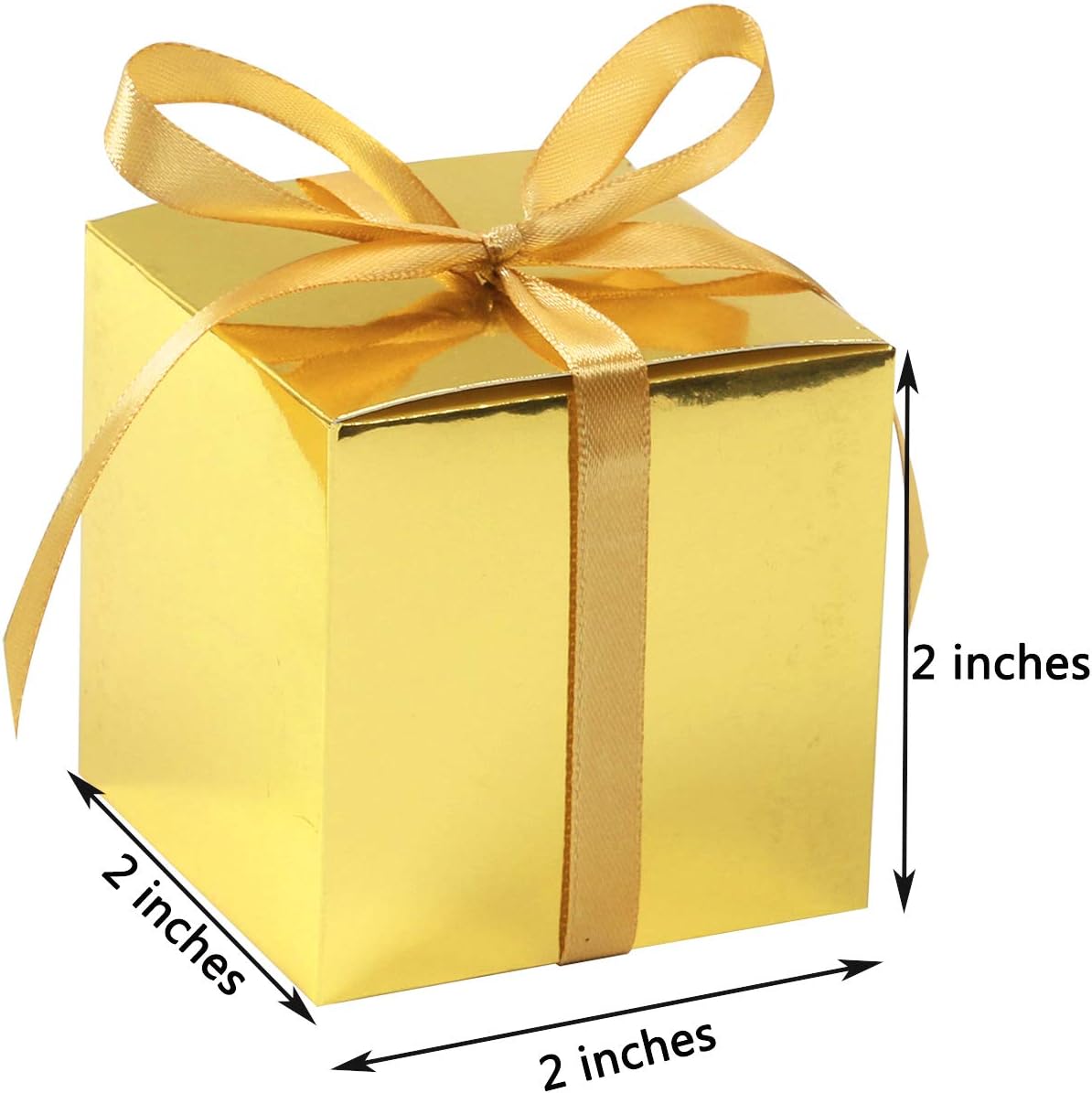 COTOPHER 60pcs Small Gift Boxes, Favor Boxes 2x2x2 inches Paper Gift Boxes with Ribbons Candy Box for Wedding Favors Baby Shower Bridal Shower Birthday Party (60pcs 2x2x2, Gold)