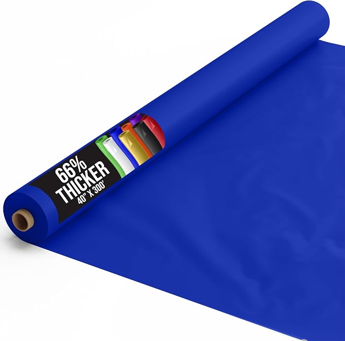 Party Solids 66% Thicker Premium Dark Blue Plastic Table Cover Roll 40" X 300' Table Cloth Plastic Cover Roll Quality Thick Banquet Rolls Disposable Tablecloth Rolls Strong American Based Company