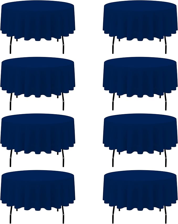 BRILLMAX 8 Pack Navy Blue Round Tablecloths 90 Inch for 60” Tables - 150 GSM Polyester Fabric, 15" Standard Drop, Water, Stain & Wrinkle Resistant Cloth Cover for Wedding Reception Banquet Dining