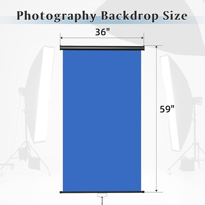 Retractable Blue Photography Backdrop 36" x 59", Portable Roll-Up, Pull-Down Background, Auto-Lock Backdrop Screen for Passport Photo, Product Photography, Headshots, Video Studio
