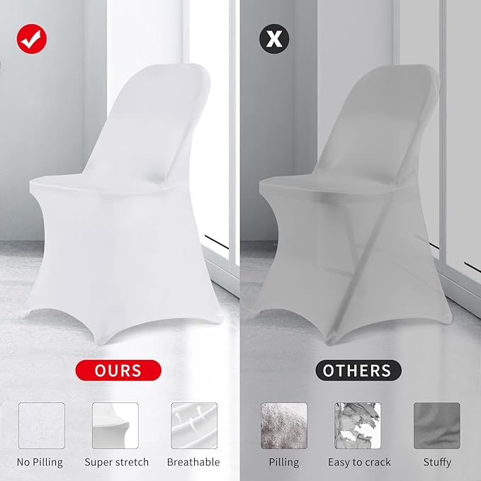 HAINARverS Folding Chair Covers for Wedding, 10pcs Stretch Spandex Washable Fabric Chair Cover, Decoration Chair Cover for Wedding, Party, Banquet, Birthday, Conference, Event(White, 10 PCS)