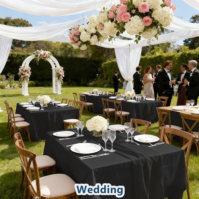 Rectangle Tablecloth 60" x 84", Black Washable Polyester Table Cloth, Wipeable Table Cover for Dining, Wedding, Birthday, Party, Banquet Decor, 6 Pack