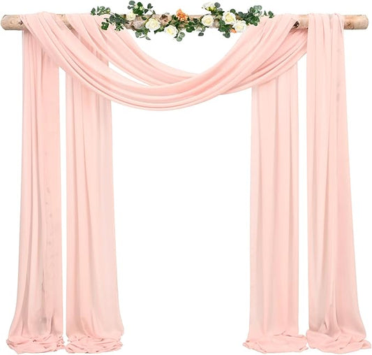Wedding Arch Draping Fabric, 1 Panel 28" x 20ft Blush Pink Drapes for Ceremony, Chiffon Fabric Arbor Drapery Decorations, Sheer Backdrop Curtains for Reception and Party