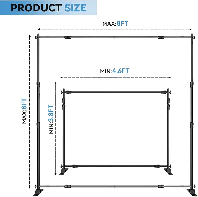 8×8‘ Backdrop Stand Banner Stand Kit with Carry Bag Heavy-Duty Photography Step & Repeat Stand Height and Width Adjustable for Photo Booth Events Weddings Studio Displays