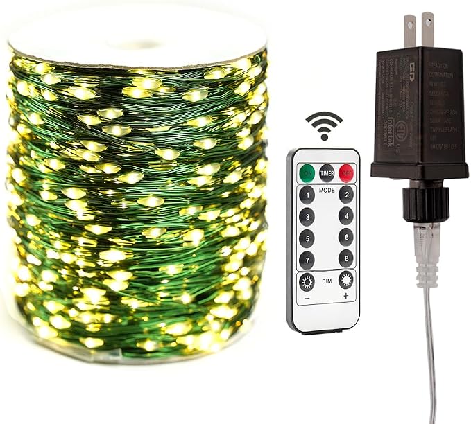 Extra Long Green Wire Fairy Lights Plug in 660FT High Bright 2000 LED Waterproof LED String Lights with Remote Warm White for Christmas Tree, Patio, Garden, Backyard