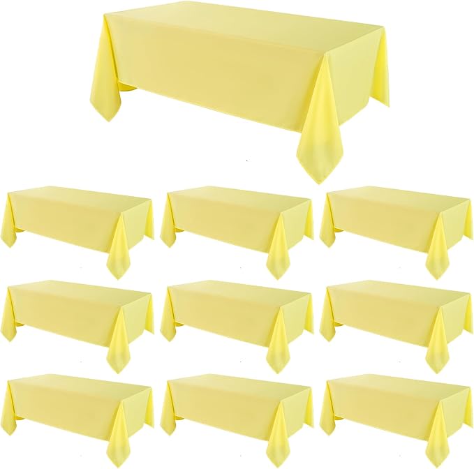 Rectangle Tablecloths 90x132 Inch 10 Pack Yellow Tablecloth for 6ft Washable Decorative Linen Polyester Table Cloths for 8ft Dining Table Banquets Buffet Parties and Wedding