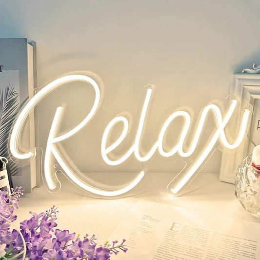 Relax Neon Sign Unique Art Ornaments with Dimmable Switch, 5V USB Powered Cool Neon Relax Signs for Wall Decor, Bedroom, Living Room, Bathroom Decoration Valentine's Day SPA Decor (Warm White)
