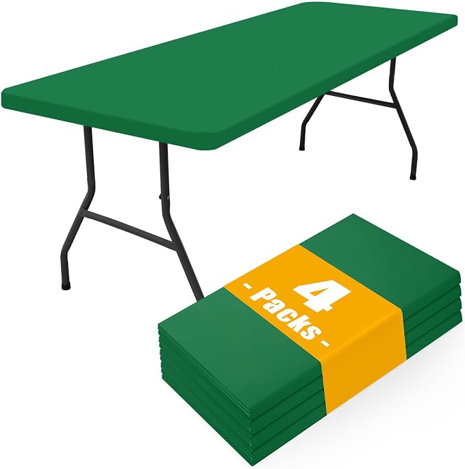 Smiry 4 Pack Rectangle Picnic Table Cloth, Waterproof Elastic Fitted Tablecloths, Washable Polyester Rectangular Patio Table Cover for Camping, Indoor and Outdoor (Hunter Green, 30"x72")