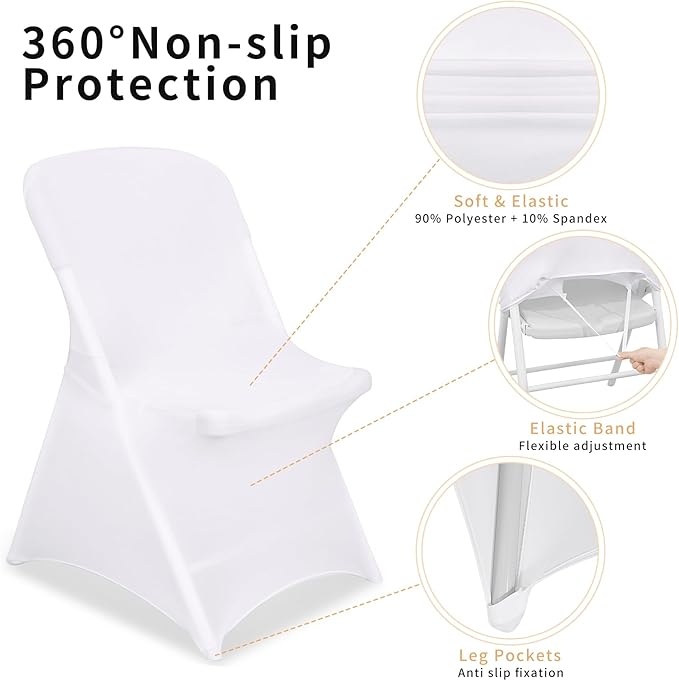 White Chair Covers Stretch Folding Chair Covers Universal Spandex Fitted Chair Slipcovers for Wedding Dining Party Banquet Holidays Celebration Trade Show Craft Show Decoration (36 Pack)