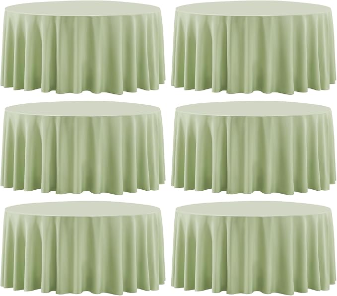 Round Tablecloth 6 Pack 108 Inch Sage Green Tablecloths Washable Decorative Linen Polyester Table Clothes Cover for Dining Table Banquets Buffet Parties and Wedding