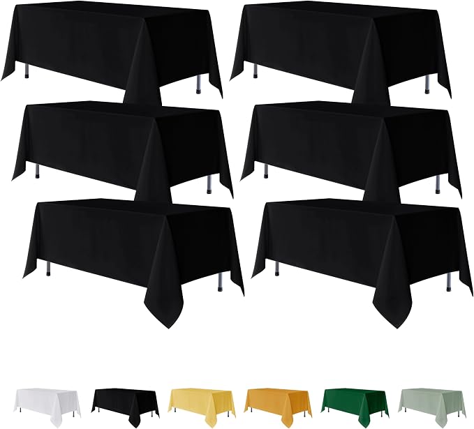 Fitable 6 Pack Black Rectangle Table Clothes - 90 x 156 Inch - Wrinkle and Stain Resistant Fabric Tablecloths, Washable Polyester Table Covers for Wedding, Party, Banquet, Formal Events