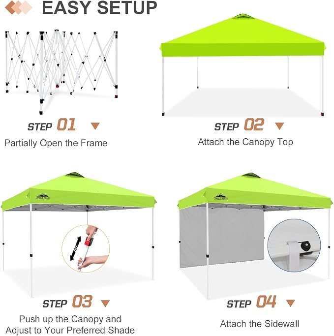 EAGLE PEAK Commercial Canopy 12x12 Pop Up Canopy Tent with 1 Sidewall, Easy Setup Heavy Duty Instant Event Shelter for Vendors & Markets, Outdoor Sun Shade, Neon Green