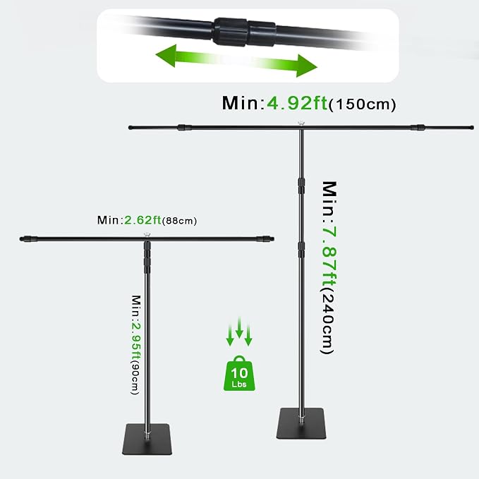 8x5 ft Adjustable Green Screen Backdrop Kit with Stand, Photo Background Support System for Video Streaming, Photography, Studio, Parties, Events