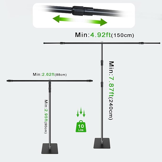 8 * 5FT Backdrop Stand, Metal Base Photo Studio Support System, Adjustable Backdrop Frame for Photography, Streaming, Wedding, Projector Screen, Tool Free Setup & Portable Carry Bag