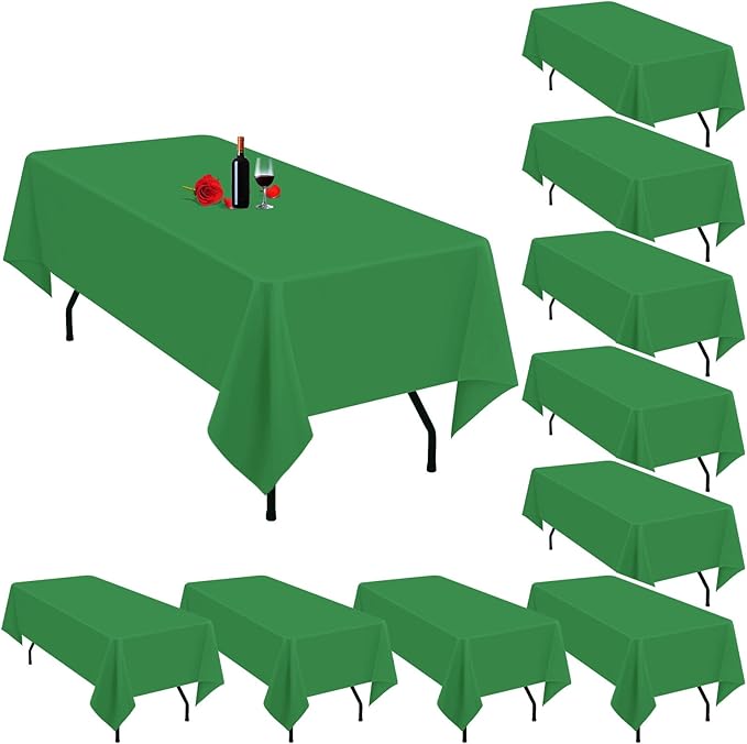 10 Pack Green Tablecloth 60 x 126 Inch Green Table Cloth for 8 Foot Rectangle Tables Washable Polyester Fabric Table Cloth Rectangle for Parties Wedding Banquet