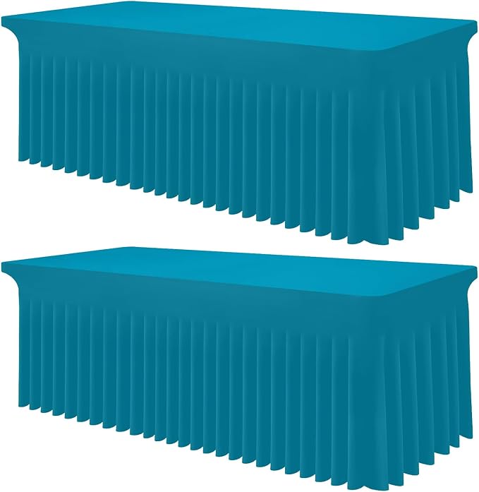 Smiry Spandex Tablecloth 2 Pack, Elastic Fitted Stretch Tablecloth for 4FT Rectangle Tables, Waterproof Washable Table Cover Skirt for Outdoor, Wedding, Banquet & Parties (Turquoise, 48Lx30Wx30H Inch)