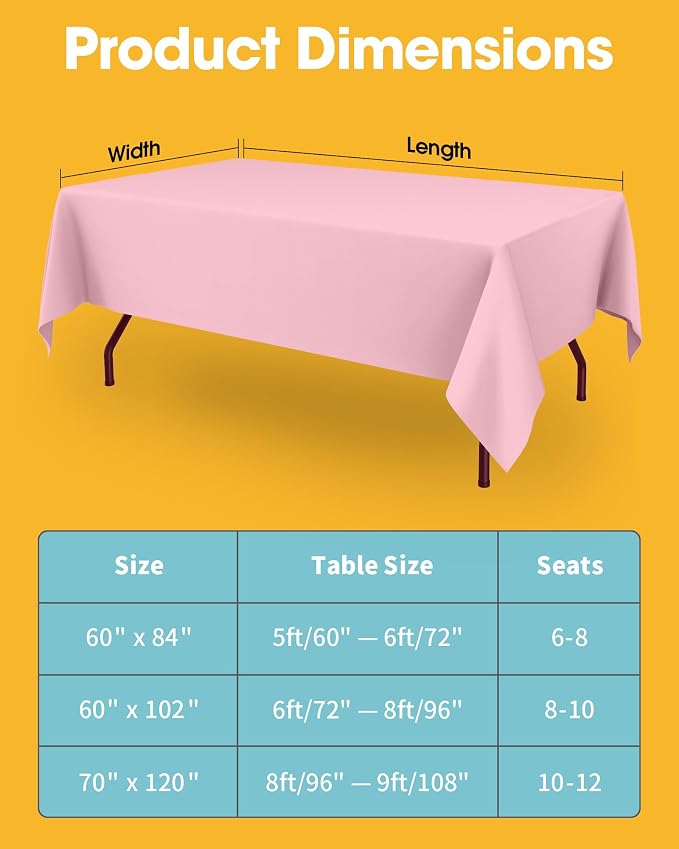 Niuara Pink Fabric Rectangle Table Cloth - 6 Pack, 60" × 84" Washable Tablecloth for 5FT Tables, Wrinkle-Resistant & Heat-Proof Table Cover for Weddings, Dinners & Parties