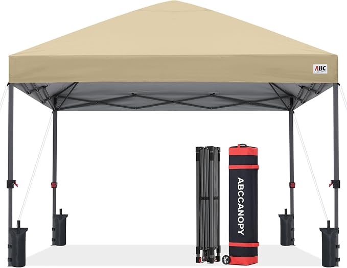 ABCCANOPY 10x10 Pop Up Canopy - Outdoor Patio Portable Canopy Tent Gazebo Heavy Duty for Backyard and Deck with 4 Sandbags and 8 Stakes (Cream)