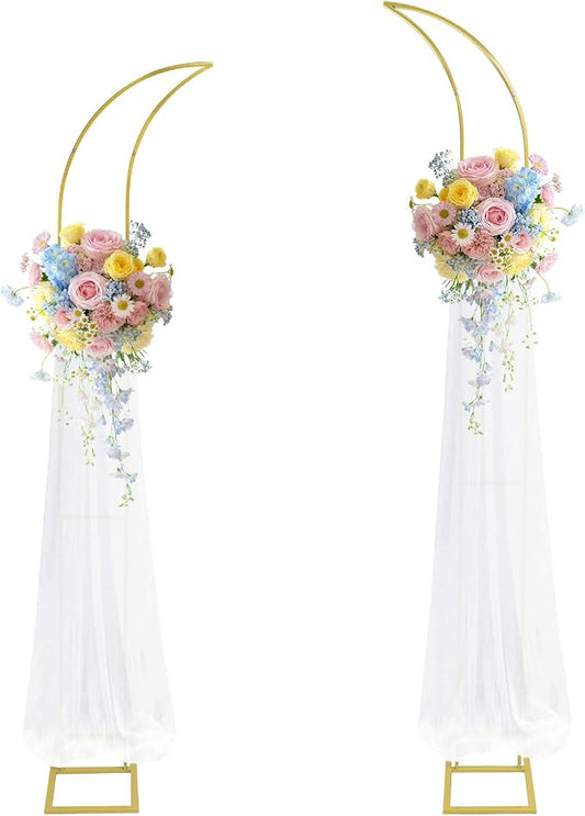 Metal Arch Backdrop Stand, Gold Curved Top Wedding Arch Set of 2 (6.85 FT/6.5 FT) Half Moon Wedding Arches Frames for Ceremony, Baby Shower,Birthday Party, Anniversary Graduation Decorations