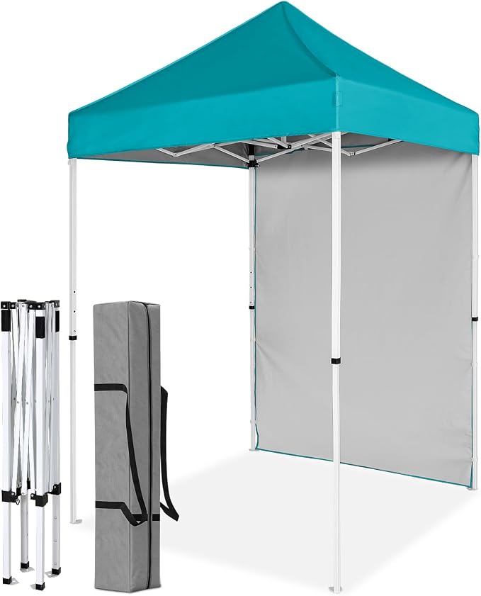 COOS BAY 5x5 Pop Up Canopy Tent with Side Wall, Easy Setup Portable Sun Shelter with Carry Bag, Outdoor Shade for Beach, Camping, Sports & Backyard, Turquoise
