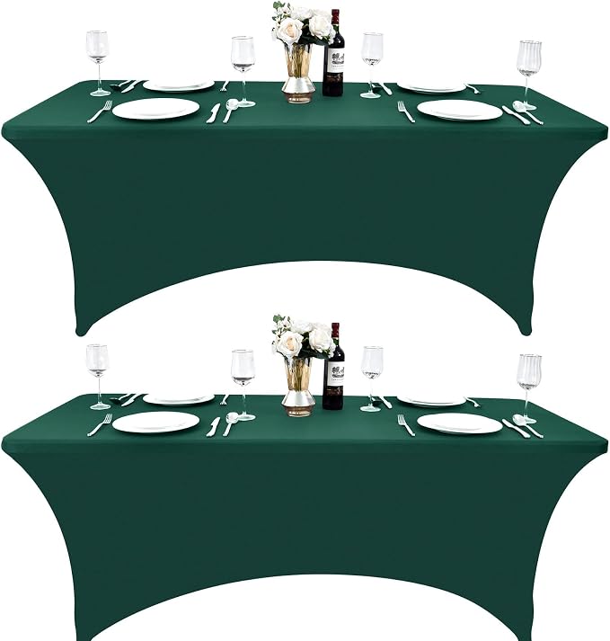 2-Pack 6ft Spandex Table Covers for Rectangle Standard Folding Tables - Wrinkle Resistant Stretch Tablecloths - Ultimate Fitted Table Protector for Parties, Trade Shows, Banquet