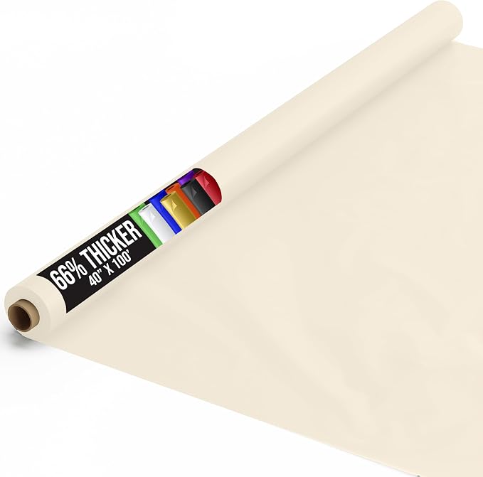 Party Solids 66% Thicker Premium Ivory Plastic Table Cover Roll 40" X 100' Table Cloth Plastic Cover Roll Quality Thick Banquet Rolls Disposable Tablecloth Rolls Strong American Based Company