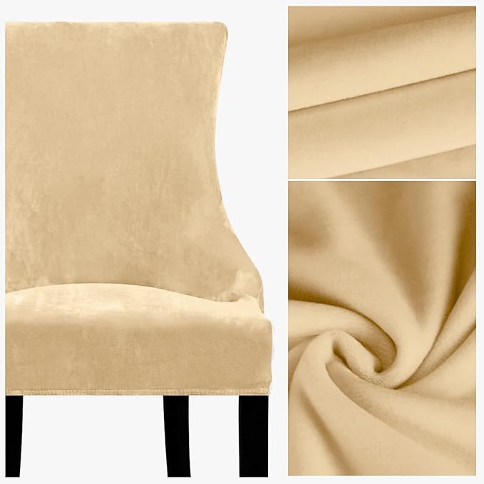 Lellen Velvet Stretch Wingback Chair Cover - Reusable Wingback Side Chair Slipcover Chair Seat Cover Chair Protector Cover for Dining Room Banquet（Sand Color,1PC