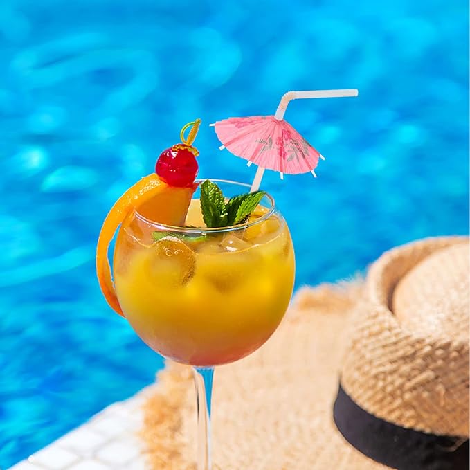 100pcs Umbrella Drinking Straws, Disposable Plastic Straws, Tropical Hawaiian Beach Cocktail Pool Luau Party Decorations Supplies