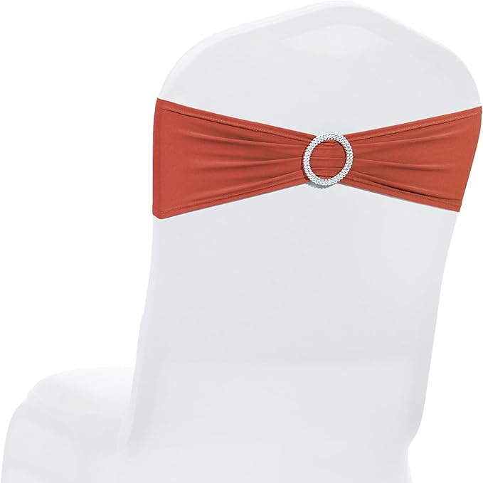 MDS Pack of 200 Spandex Chair Sashes Bows Universal fits Elastic Stretch Chair Bands Ties with Buckle Slider Bow for Wedding Decoration Spandex Slider Sashes Bow - Terracotta