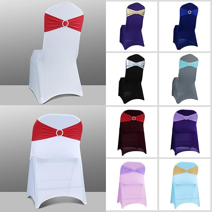Babenest Spandex Chair Sashes 50PCS Premium Stretch Cover Band with Buckle Slider Universal Elastic Ties for Wedding Party Ceremony Reception Banquet Decoration (Red)